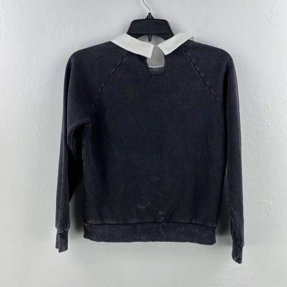 Hello Kitty & Friends Forever 21 Collar Sweatshirt Distress Black Pullover 11-12